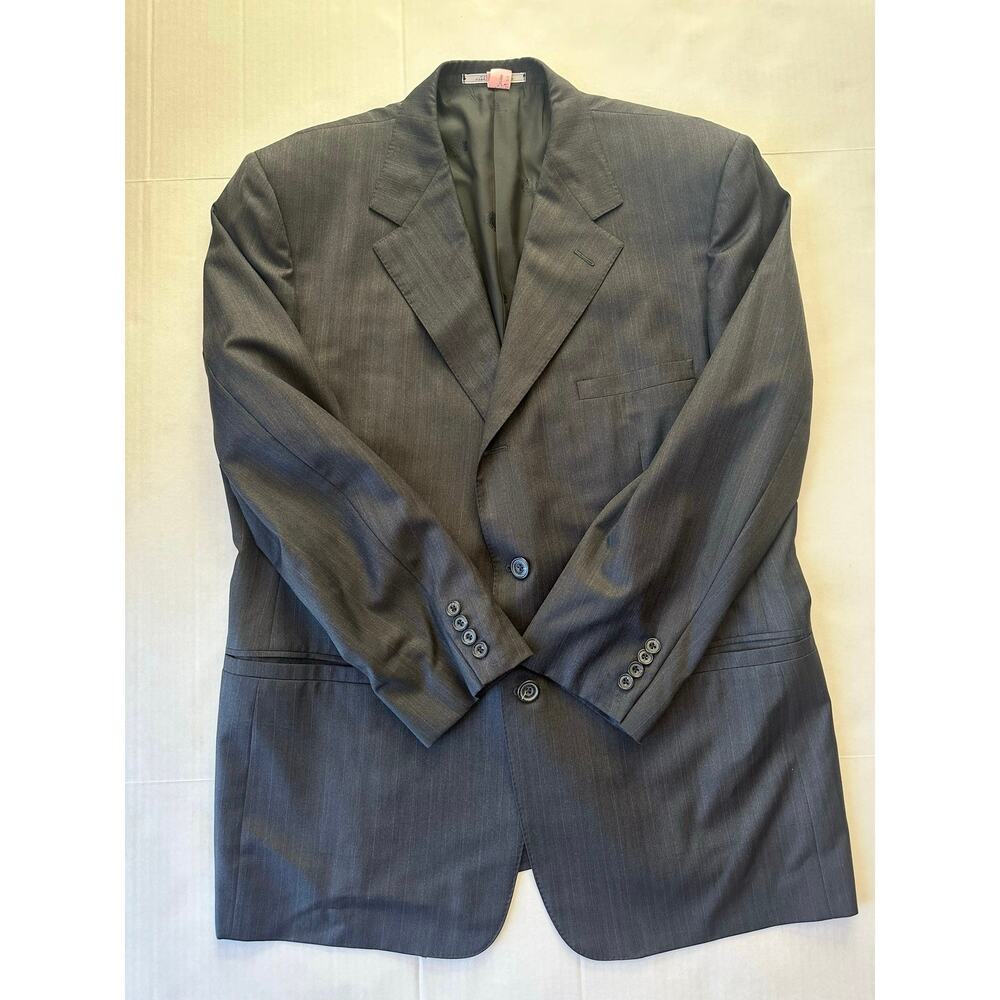 VTG Gianni Versace Couture Suit Jacket 46 XL Charcoal Pinstripe Silk Wool Medusa